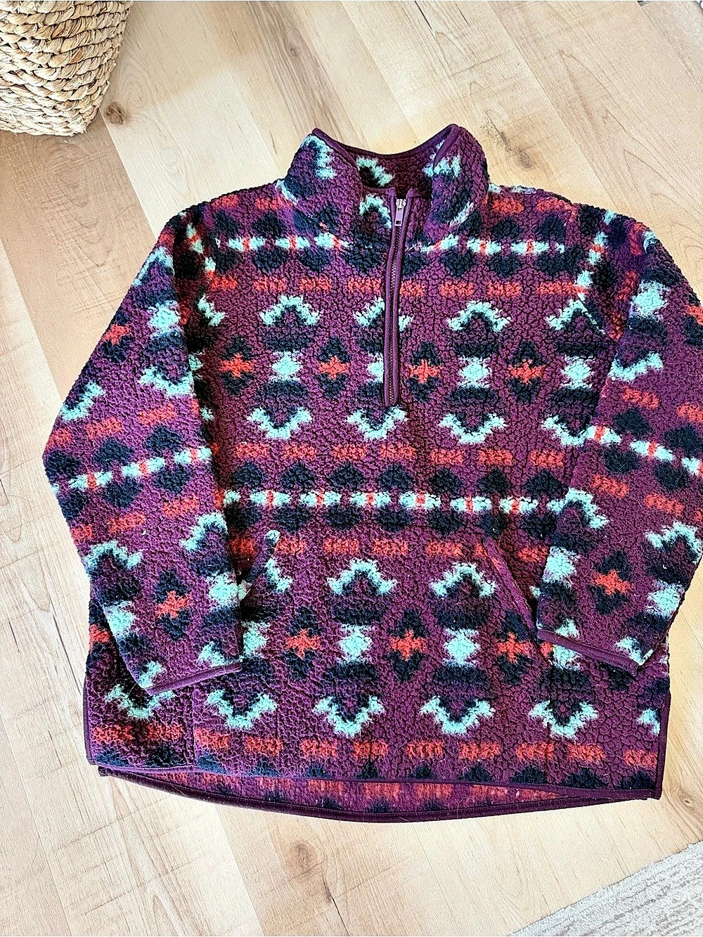 Wrangler Retro Southwestern Print Quarter-Zip Sherpa Pullover Purple & Blue XL